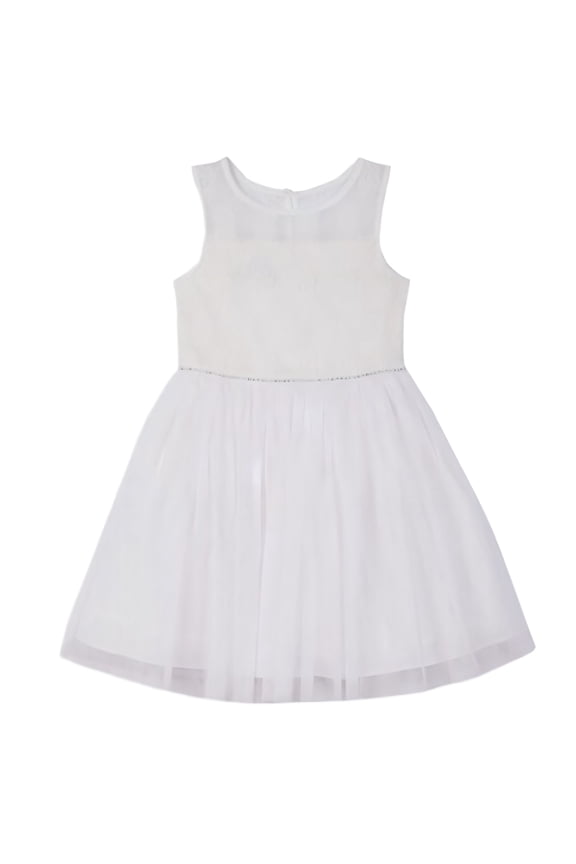 Girl's Sleeveless Illusion Neck Tutu Dress, White, 6