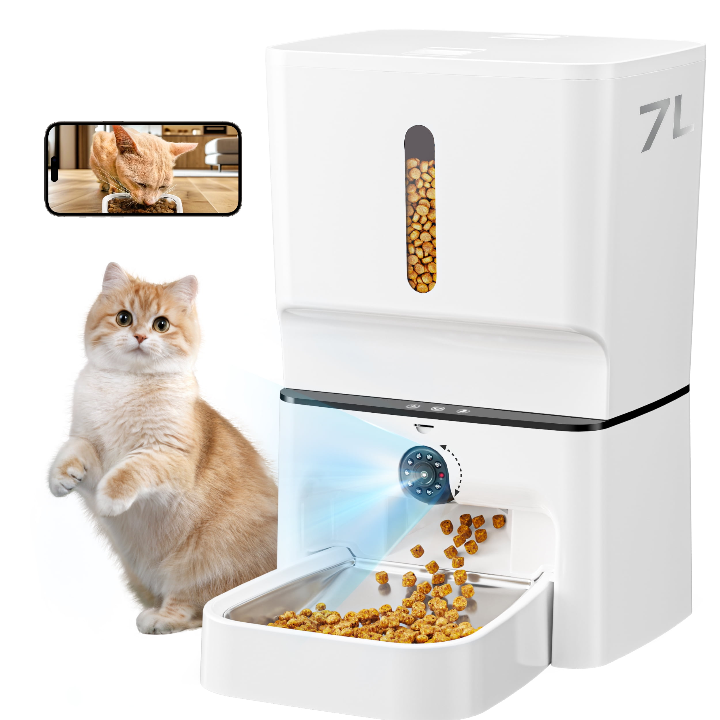 PIPPINPET Automatic Cat Feeder with Camera , 7L Cat Food Dispenser, Adjustable 1080P Night Vision camera, WiFi-Enabled Automatic Dog Feeder, Two-Way Audio, Low Food & Motion Detection Alerts