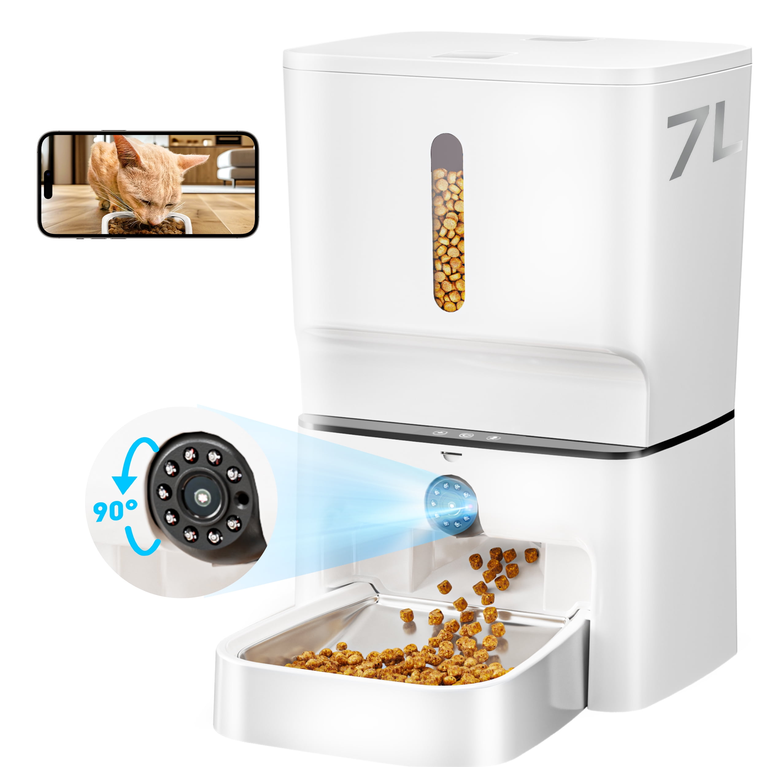 PIPPINPET Automatic Cat Feeder with Camera , 7L Cat Food Dispenser, Adjustable 1080P Night Vision camera, WiFi-Enabled Automatic Dog Feeder, Two-Way Audio, Low Food & Motion Detection Alerts