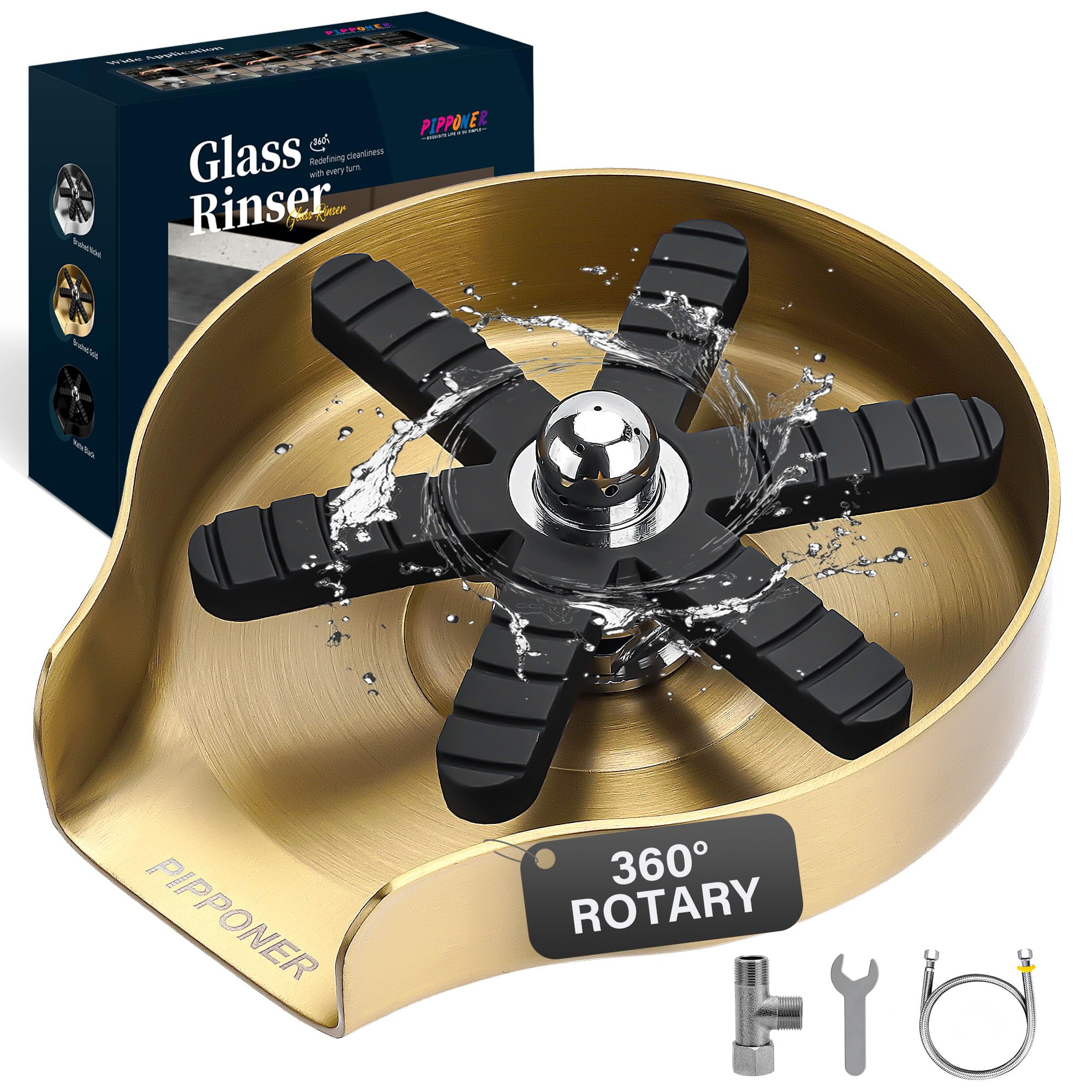 Brushed Gold 360° Rotating Stainless Steel Glass Rinser