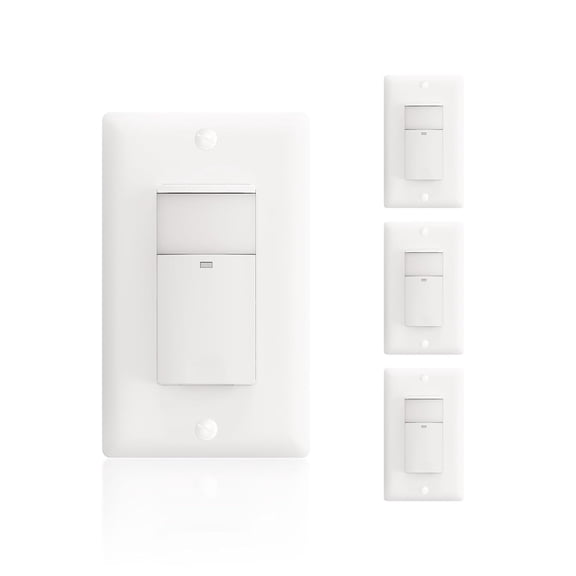 PIR Motion Sensor Light Switch, Occupancy Motion Detector Wall Switch with Sensitivity & Delay Adjustable, Neutral Wire Required, Single Pole, for Hallway, Bathroom, Stora Room, 4 Pack