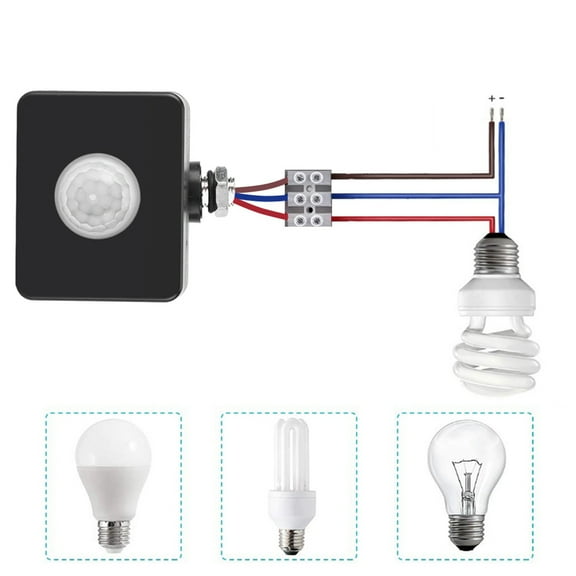 PIR Sensor Motion Sensor Black Infrared Lighting Detector Wall Switch Outdoor for Night Safety Garden Work IP54