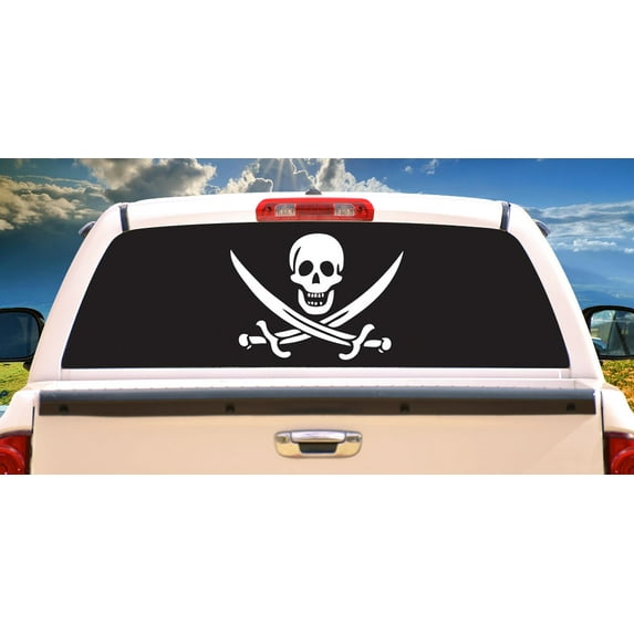 PIRATE Rear Window Graphic decal jolly roger skull view thru vinyl