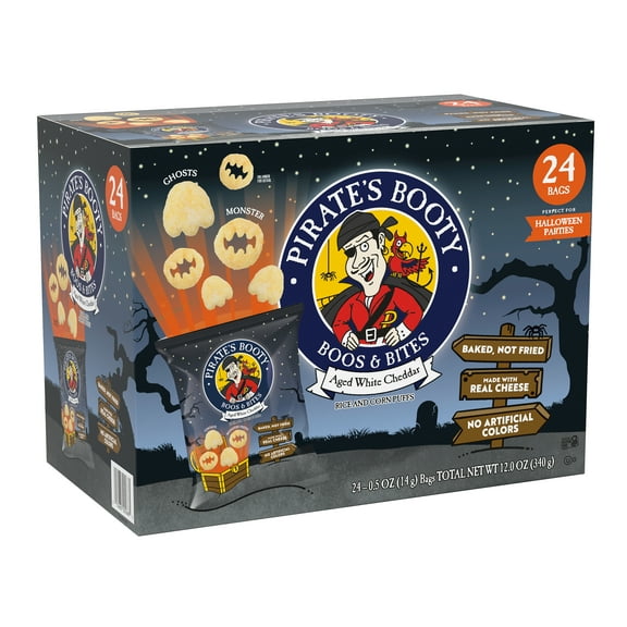 Pirate's Booty Boos & Bites Aged White Cheddar Gluten-Free Halloween Trick or Treat Snacks, 0.5 oz Bag, 24 Count