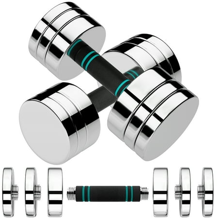 PIRECART 2pc Adjustable Steel Dumbbell,15lb Free Weights Set with Non-Slip,Comfortable Foam Handle,pair