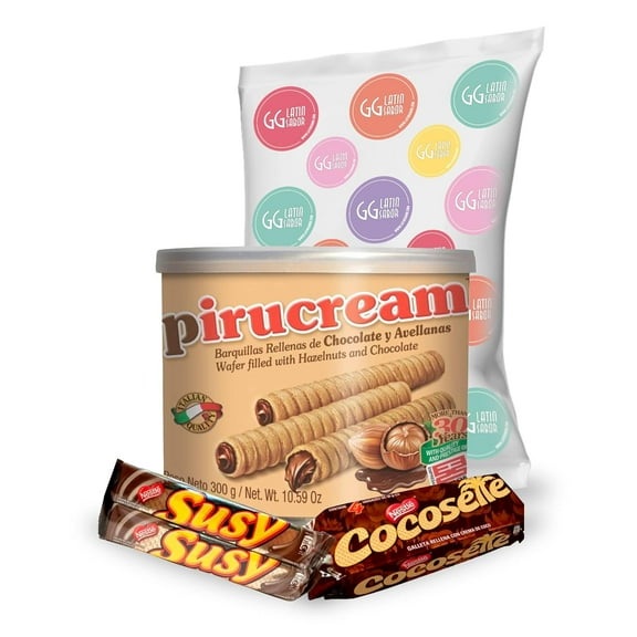 PIRUCREAM CAN - COCOSETTE - SUSY Venezuelan Food Cookies Wafers Rollers Chocolate Covered Hazelnut, Cookies Wafers Coconut Cream, Assorted Cookie Individually Wrapped Candies Mix Variety Pack