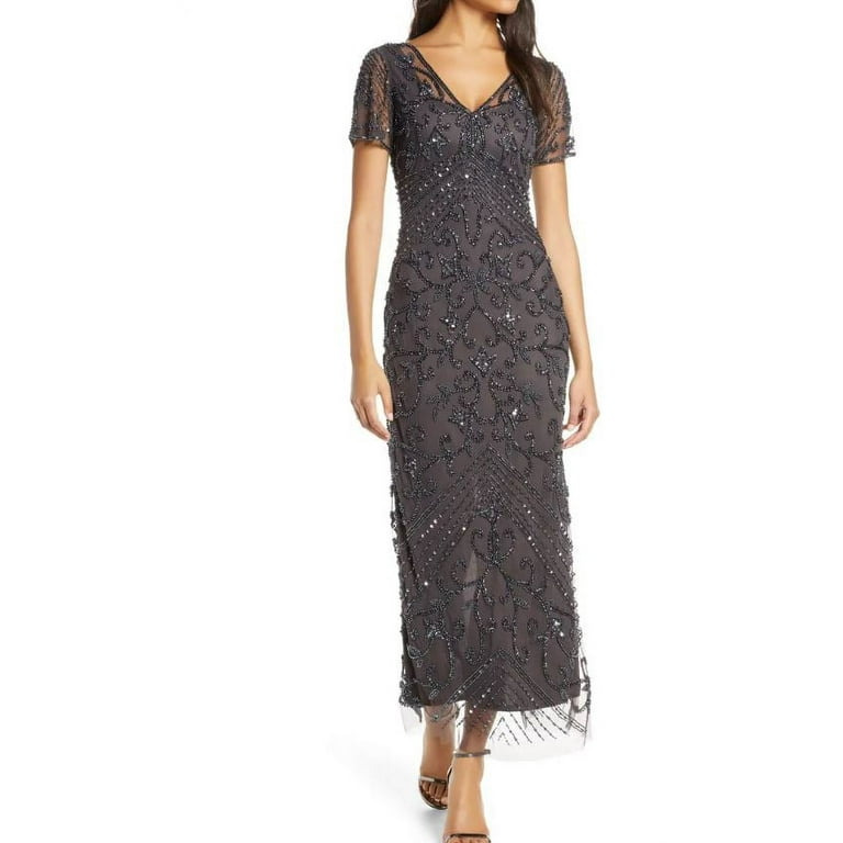 Beaded mesh gown pisarro nights sales