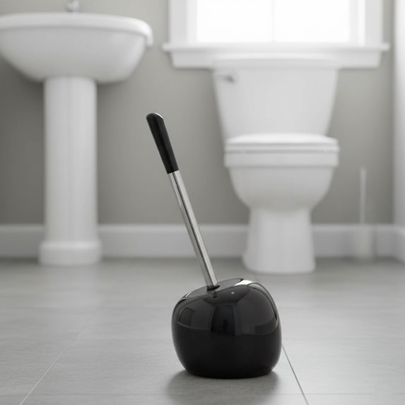 PISE Freestanding Black Toilet Brush and Holder Set