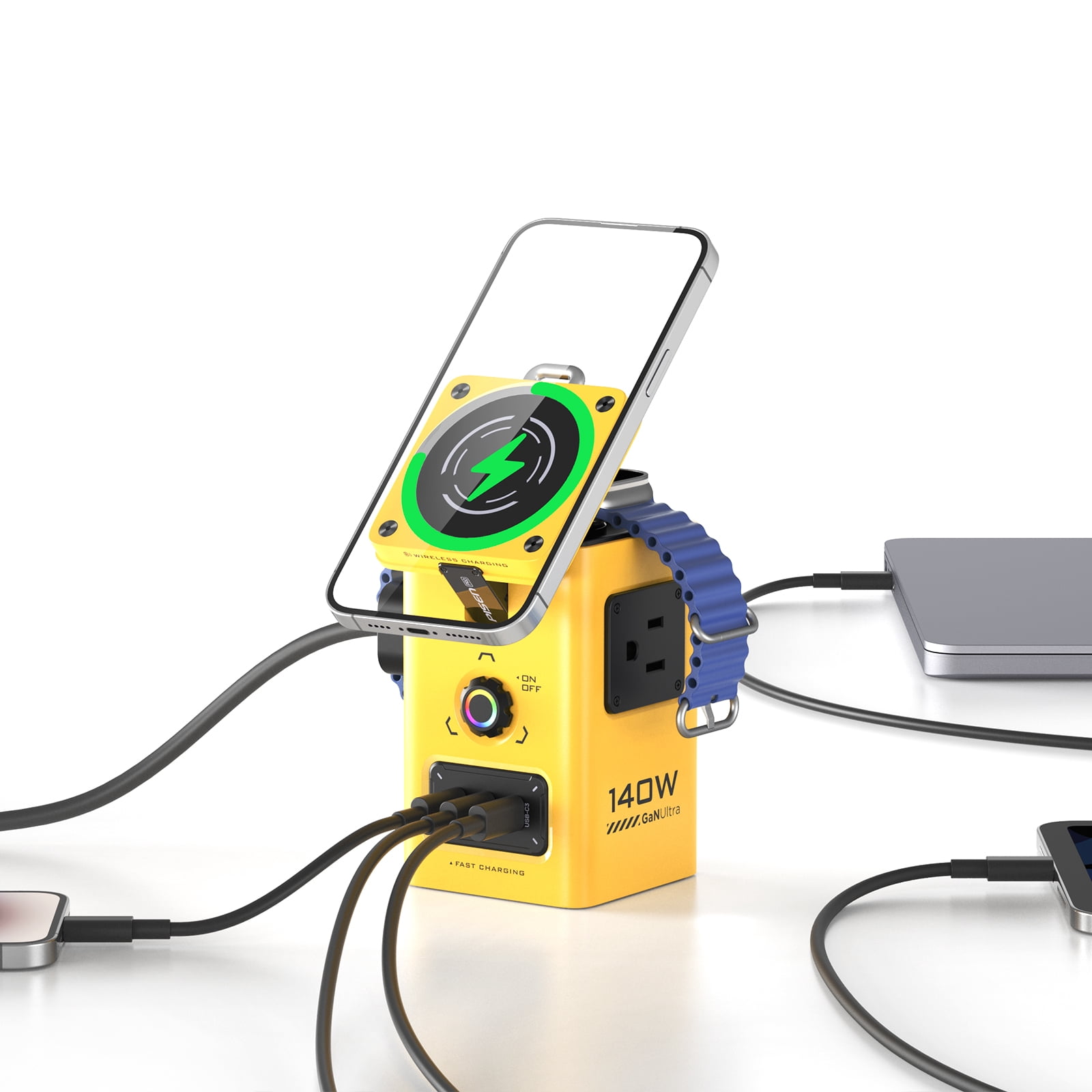 PISEN 140W Charging Station for Multiple Devices, 8-in-1 Charging Station with 6ft 240W C to C cable,Magnetic Qi2 Wireless Charger for iPhone Series, Wireless Charging Station for Apple Watch