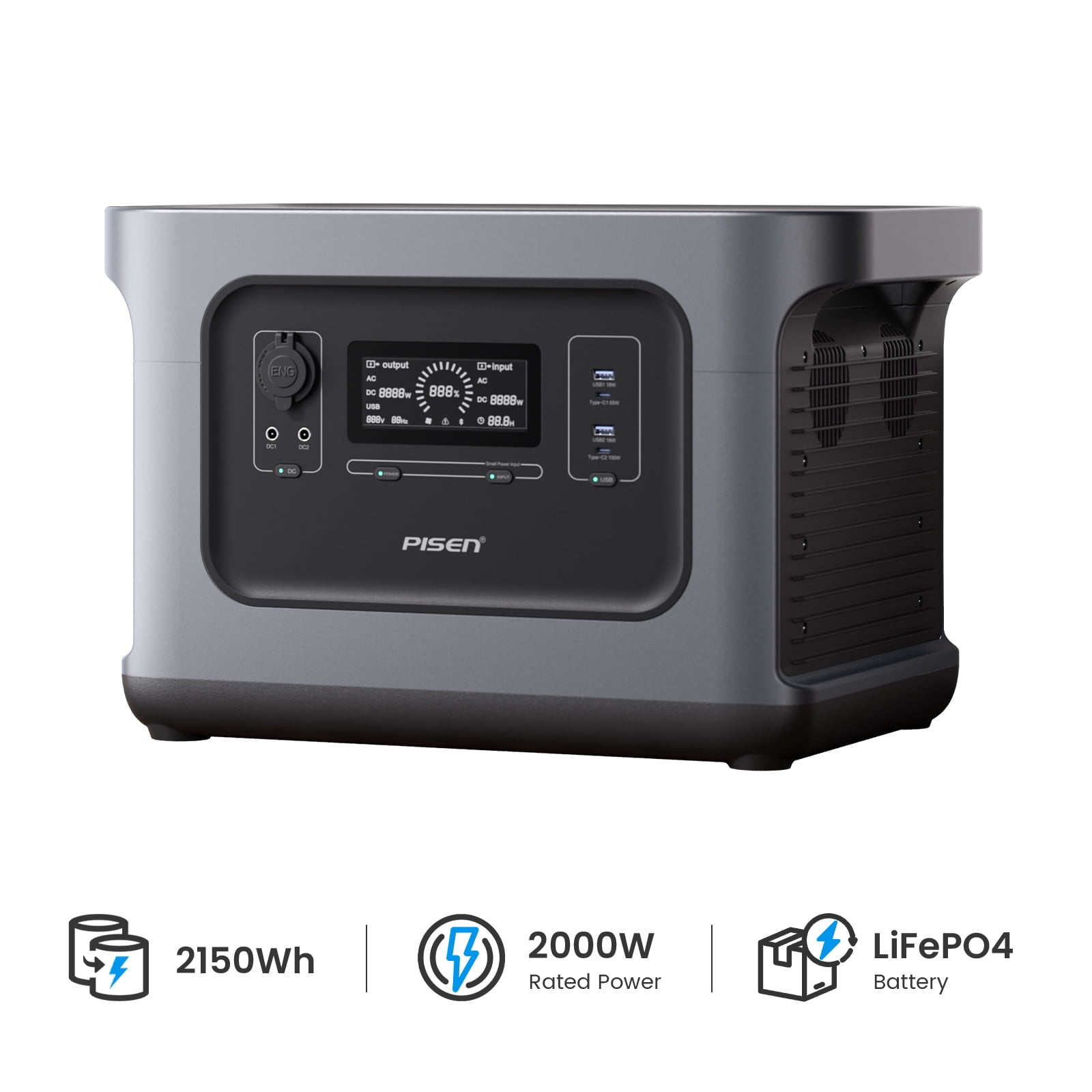 PISEN 2000W Portable Power Station, 2150Wh LiFePO4 Battery, 2 AC ...