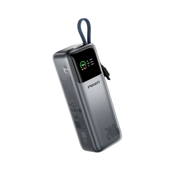 PISEN 27000mAh 3C Certified Power Bank, 240W Fast Charging Portable Charger with Built-in USB-C Cable (Up to 140W), Dual USB-C Fast Charging, LED Display for MacBook, iPhone, Samsung