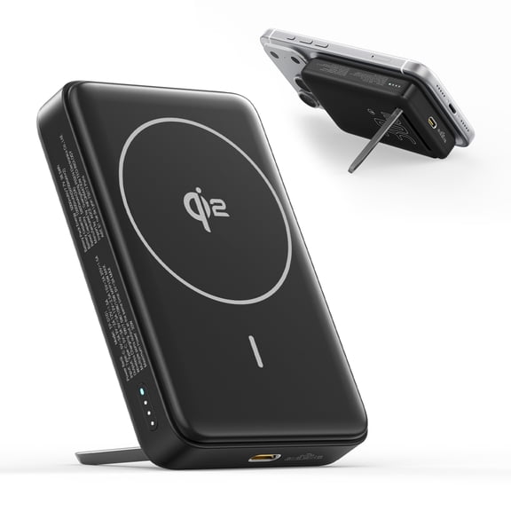 PISEN Qi2 15W Magnetic Power Bank, 10000mAh Wireless Portable Charger with 30W PD Fast Charging, MagSafe-Compatible Foldable Stand, USB-C Power Bank for iPhone, Samsung, Smartphones & Tablets