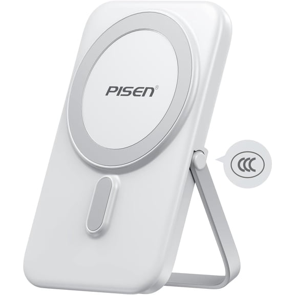 PISEN 3C  Magnetic Wireless Power Bank 5000mAh, 20W USB-C Fast Charging Portable Charger with 15W Magnetic Wireless Charging, Built-in Stand Battery Pack for iPhone 17/16/15/14/13/12