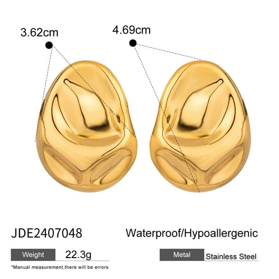 PISONIC 18K Gold Plated Chunky Geometric Hammered Stud Earrings for Women, Candy Irregular Large Hammer Statement Earrings Vintage Punk Silver Ear Jewelry Gifts