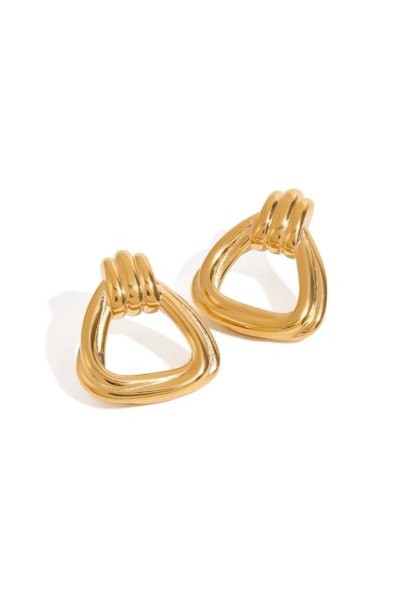 18K Gold Plated Stainless Steel Geometric Triangle Door Knocker Earrings, Minimalist Wrapped Design Stud Earrings for Women, Hypoallergenic Statement Fashion Jewelry