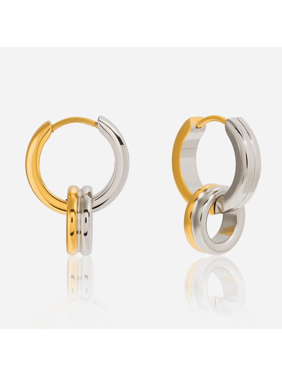 18K Gold-Plated Stainless Steel Two-Tone Mobius Hoop Earrings for Women Cute Jewelry Gifts