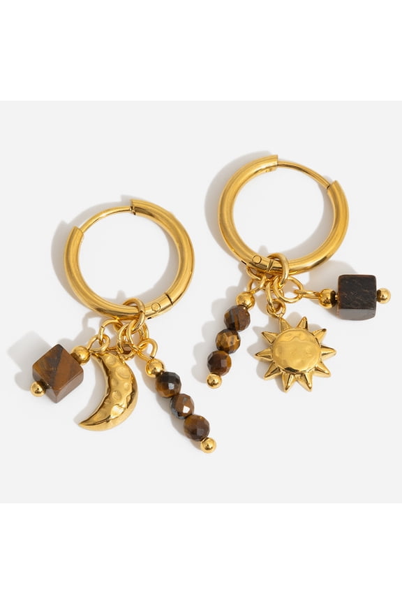 18K Gold-Plated Tiger's Eye Celestial Hoop & Dangle Earrings for Women
