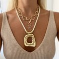 thumbnail image 1 of PISONIC 2‑Layer Gold Statement Necklace, Irregular Oval Link Choker & Rope Chain Hollow Geometric Pendant Necklace for Women, 1 of 4