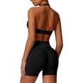 thumbnail image 1 of PISONIC 2 Piece Womens Workout Set Halter Neck Straps Sport Bra Matching Booty Lifting Shorts Gym Yoga Active Outfits, 1 of 6