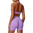 thumbnail image 1 of PISONIC 2 Piece Womens Workout Set Halter Neck Straps Sport Bra Matching Booty Lifting Shorts Gym Yoga Active Outfits, 1 of 5