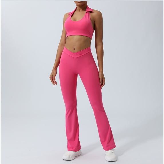 PISONIC 2 Piece Workout Sets for Women Halter Sports Bra Tank Gym Biker Shorts Outfits