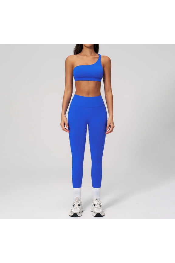2 Piece Workout Sets for Women, Seamless Cutout One Shoulder Sports Bra V Scrunch Butt Lifting High Waist Leggings Gym Set