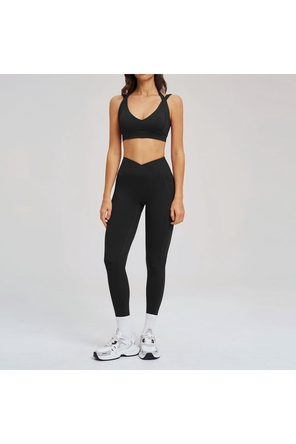 2 Piece Workout Sets for Women Seamless Strappy Sports Bra V Scrunch Butt Lifting High Waist Leggings Gym Set