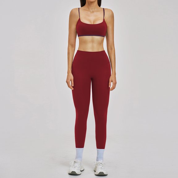 PISONIC 2 Piece Workout Sets for Women Strappy Sports Bra Scrunch Butt Lifting High Waist Leggings Gym Set