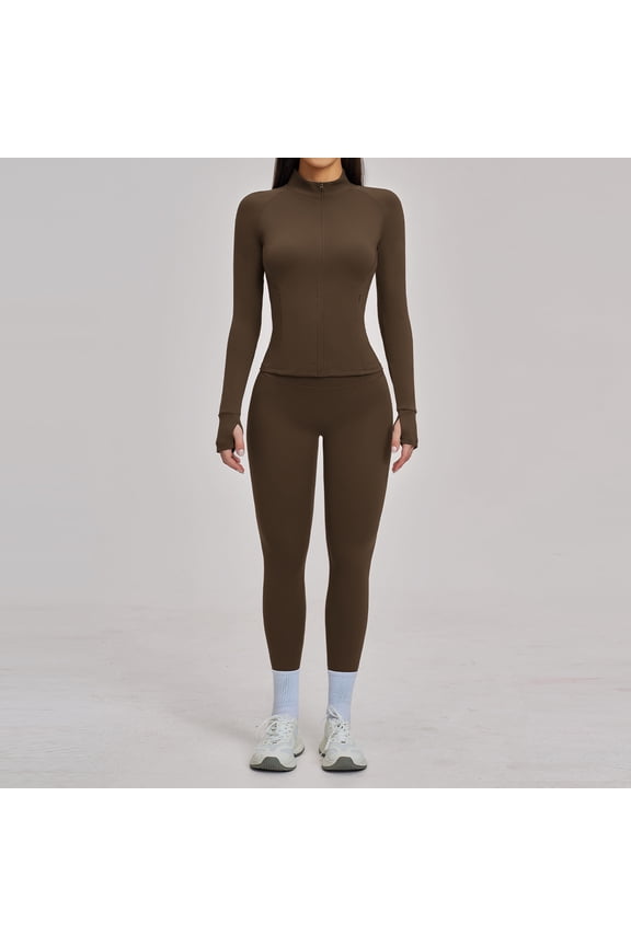 2 Piece Workout Sets for Women Zip Up Long Sleeve Jacket Seamless High Waist Leggings Yoga Outfits