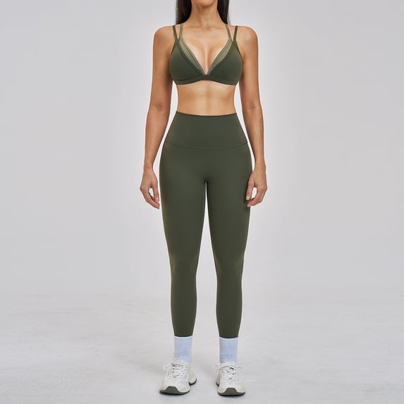 PISONIC 2 Pieces Workout Sets for Women,Seamless Yoga Leggings with Padded Sports Bras, Athletic Matching Outfits,Gym