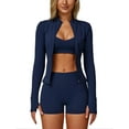 thumbnail image 1 of PISONIC 3 Piece Workout Sets for Women Zipper Long Sleeve Jacket Y Back Sports Bra High Waist Shorts Yoga Gym Sets, 1 of 12