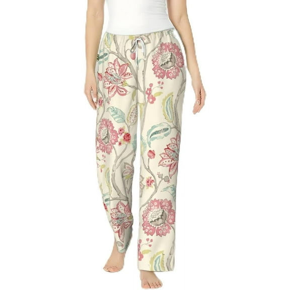 PISONIC Abstract Flower Printed Women's Pajama Pants, Comfy Pajama Bottoms With Pockets&Drawstring
