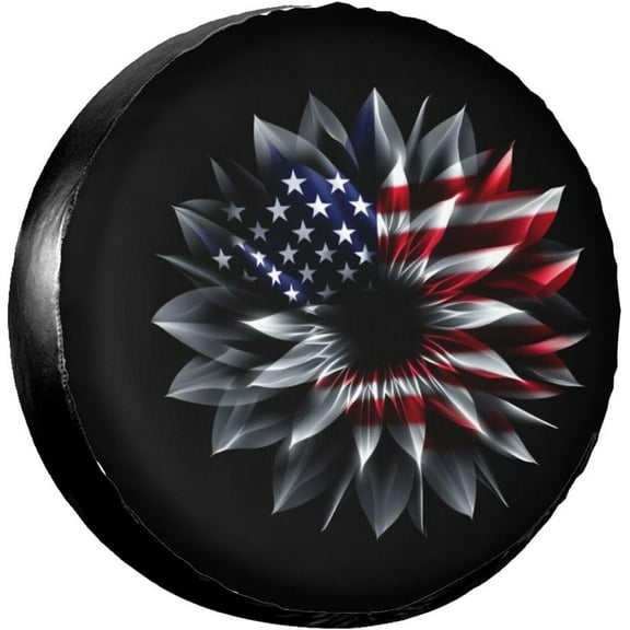 PISONIC American Flag Flower Spare Tire Cover Weatherproof Universal Wheel Protectors for RV Camper Travel Trailer SUV Truck 14 inch