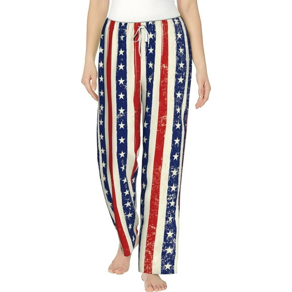 PISONIC American Grungy Printed Women's Pajama Pants, Comfy Pajama Bottoms With Pockets&Drawstring