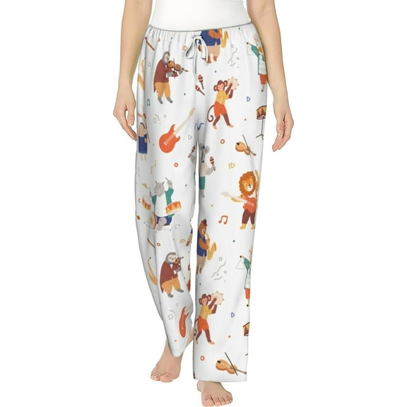 PISONIC Animal Musicians Printed Women's Pajama Pants, Comfy Pajama Bottoms With Pockets&Drawstring