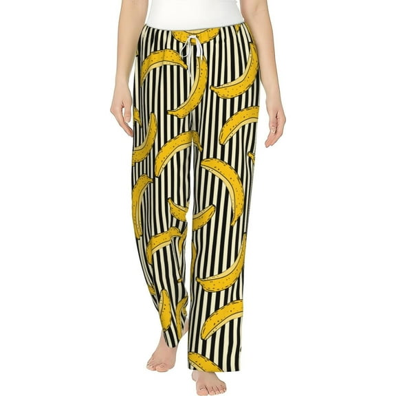 PISONIC Banana Printed Women's Pajama Pants, Comfy Pajama Bottoms With Pockets&Drawstring