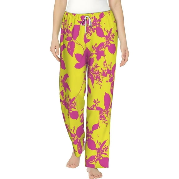 PISONIC Baroque Flowers and Leaves Printed Women's Pajama Pants, Comfy Pajama Bottoms With Pockets&Drawstring