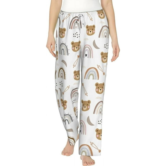 PISONIC Bear and Rainbow Printed Women's Pajama Pants, Comfy Pajama Bottoms With Pockets&Drawstring