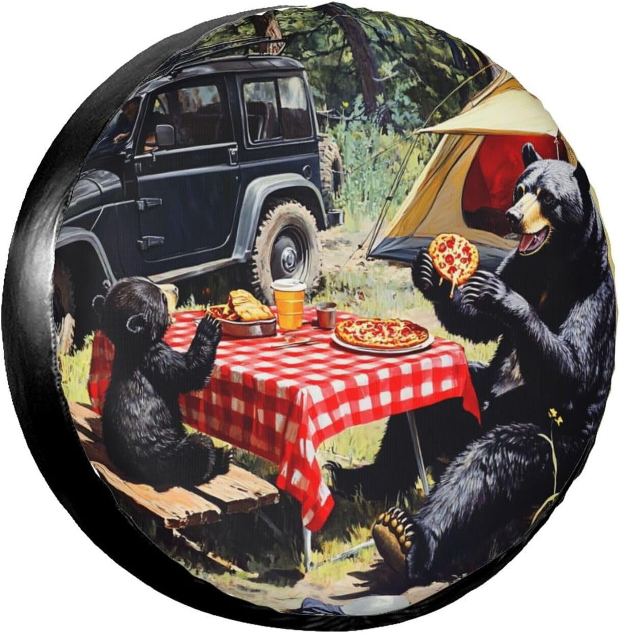 Camping Spare Tire Cover - 14 Inch, Weatherproof, Mountains & Trees Design, For SUV, Truck, RV