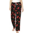 thumbnail image 1 of PISONIC Black Sweet Cherry Printed Women's Pajama Pants, Comfy Pajama Bottoms With Pockets&Drawstring, 1 of 7