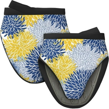 PISONIC Blue Flower Print 2Pcs Mini Silicone Oven Mitts, Non-Slip Heat Resistant Oven Gloves with Hanging Loop for Kitchen Cooking Baking