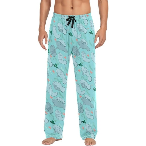 PISONIC Blue Manatees Mens Pajama Pants Lounge Men's Pajama Bottoms Soft Sleep Pants With Pockets Drawstring