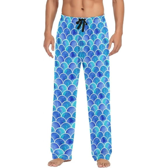 PISONIC Blue Mermaid Scales  Mens Pajama Pants Lounge Men's Pajama Bottoms Soft Sleep Pants With Pockets Drawstring