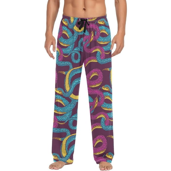 PISONIC Blue Purple Snake Mens Pajama Pants Lounge Men's Pajama Bottoms Soft Sleep Pants With Pockets Drawstring