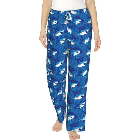 PISONIC Blue Sharks Printed Women's Pajama Pants, Comfy Pajama Bottoms With Pockets&Drawstring