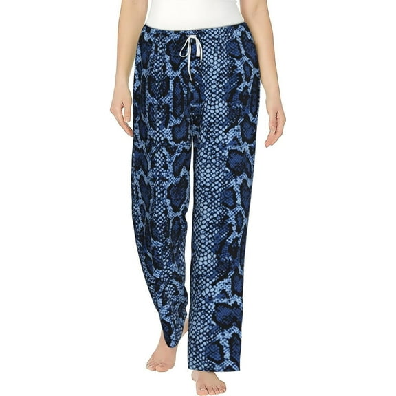 PISONIC Blue Snake Skin Printed Women's Pajama Pants, Comfy Pajama Bottoms With Pockets&Drawstring