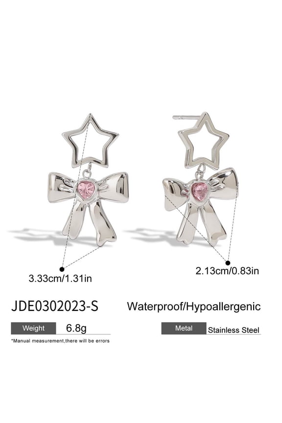 Bow Earrings for Women Rhinestone Bow Earrings Cute CZ Bow Knot Stud Earrings Dainty Ribbon Star Dangle Earrings Jewelry Birthday Wedding Prom Gifts for Mom