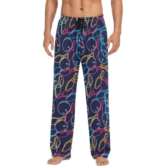 PISONIC Bowling Mens Pajama Pants Lounge Men's Pajama Bottoms Soft Sleep Pants With Pockets Drawstring