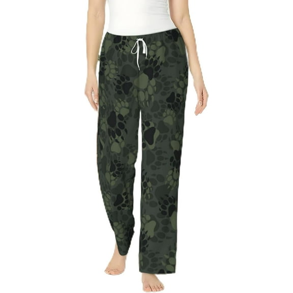 PISONIC Camouflage Dog Printed Women's Pajama Pants, Comfy Pajama Bottoms With Pockets&Drawstring