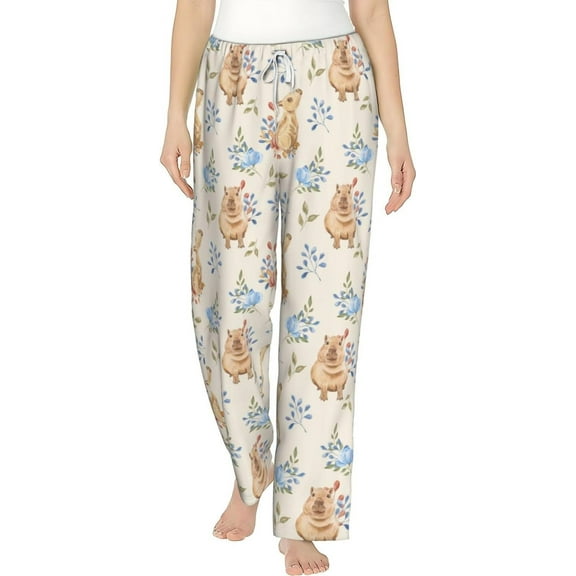 PISONIC Capybara Printed Women's Pajama Pants, Comfy Pajama Bottoms With Pockets&Drawstring